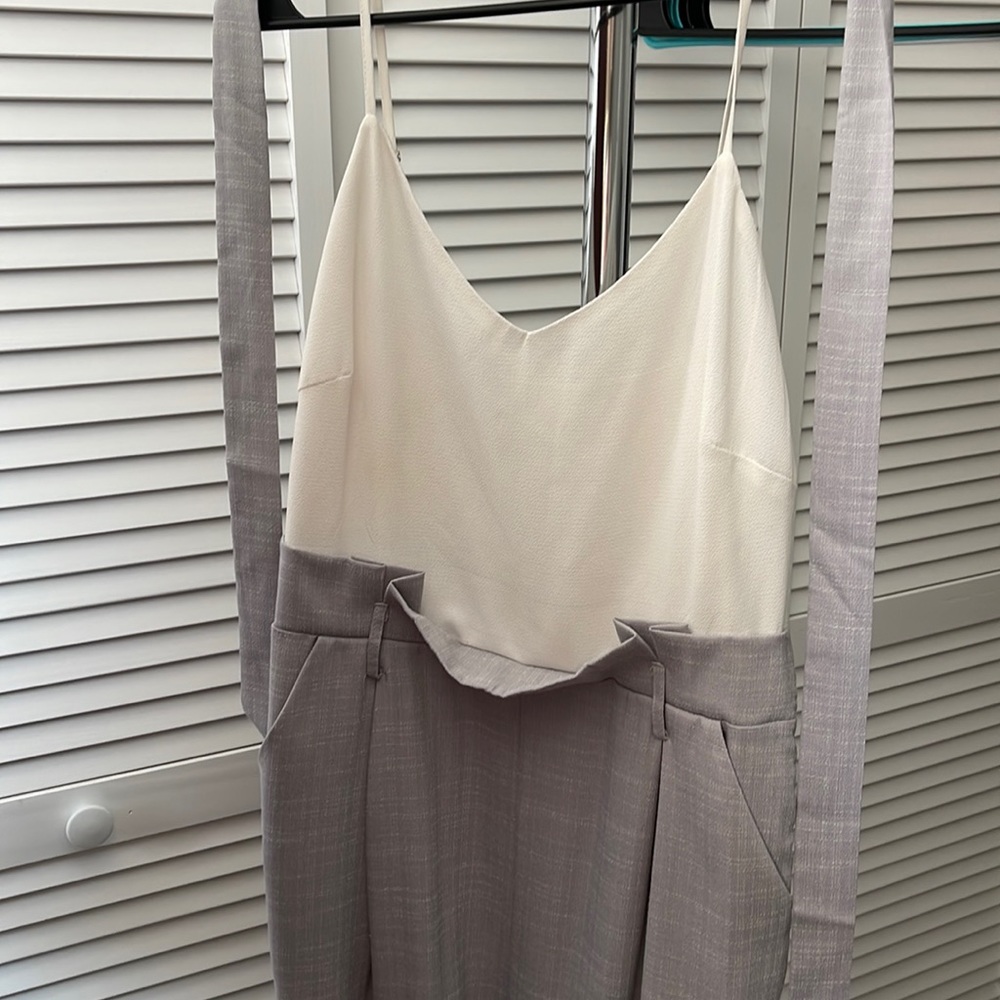 One piece business casual jumper. Grey bottoms/ white top.